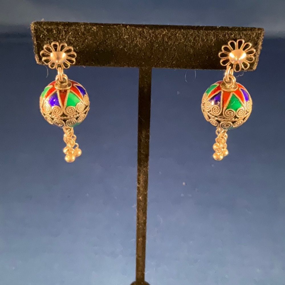 Antique sterling Etruscan Enameled Earrings